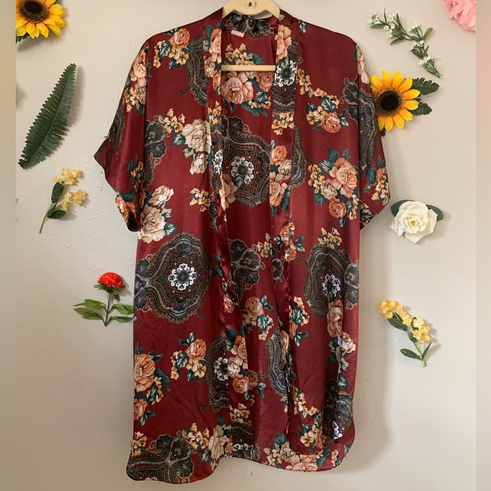 Vintage Floral Multi-Print Silk Robe
